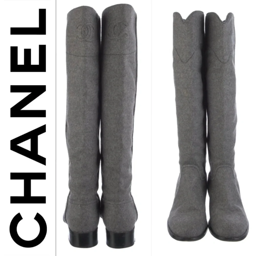 CHANEL Charcoal Tall Boots